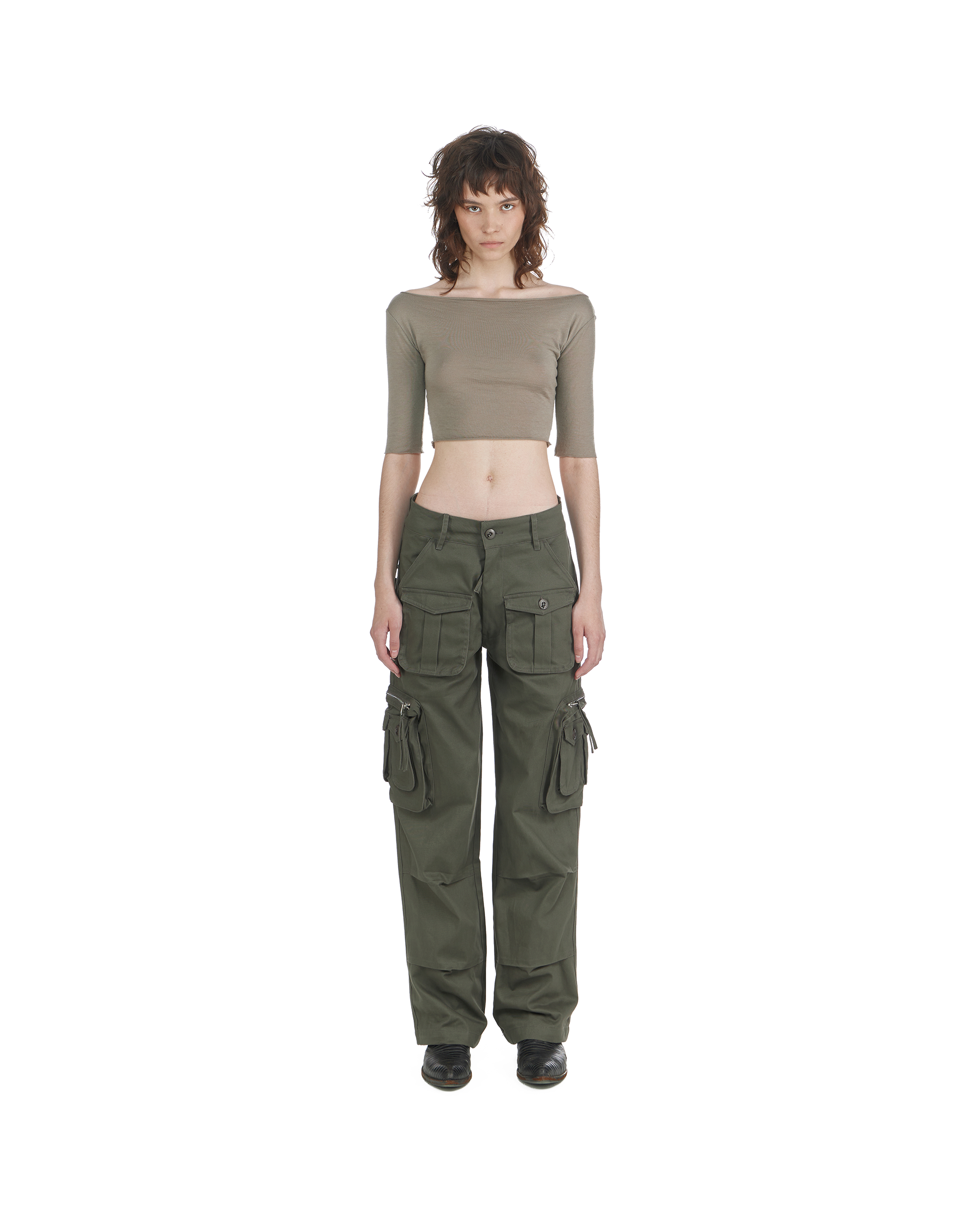 'I'm at work' cargo pants, army green 